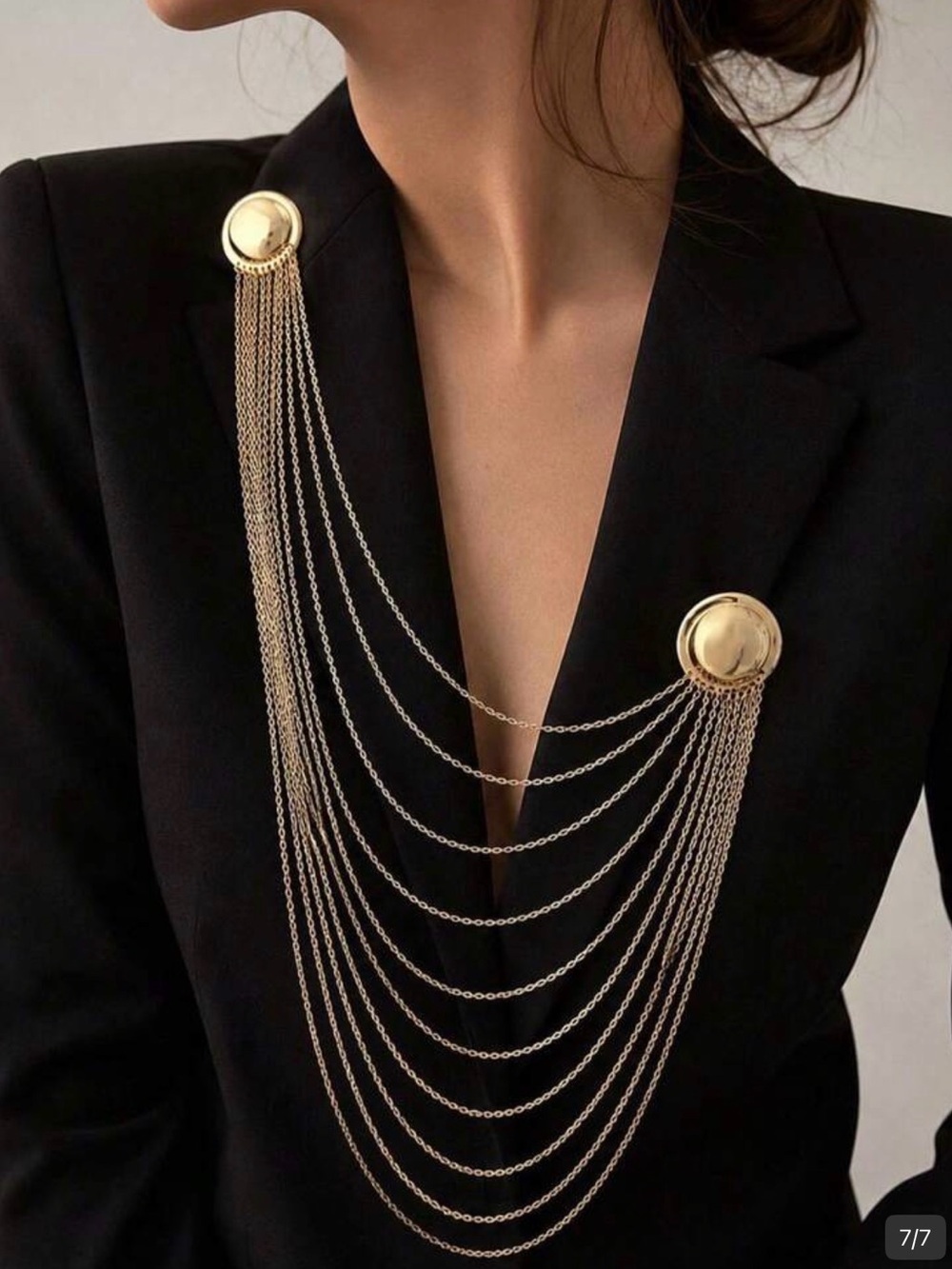 Gold Multi-Chain Brooch Collar Necklace - Women's Jewelry